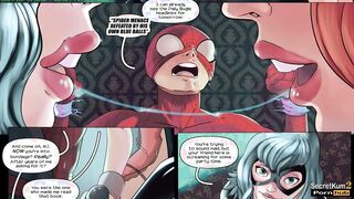 Spiderman - Red and white Gifts - BONDAGE double penetration Fake-Cock Toy FFM 3 Way - Hentai Parody