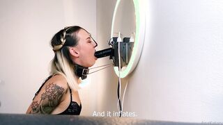 AnaKatana's deep throat training set up: Hitachi, blinding lenses, nose hook, inflatable booty plug