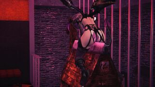 Succubus strokes vagina on wooden horse