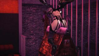 Succubus strokes vagina on wooden horse