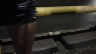 filthy bitch peed inside outdoor with her mini skirt