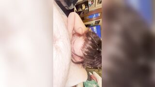 Chubby ex-wife blows her own long hooters then blows and massage hubby while talking kinky