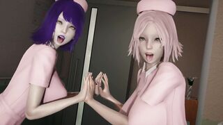 Sakura & Konan nurse teraphic inside heriatric therapy with 2 mature guys