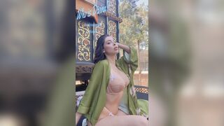 big tit hispanic almost caught into outdoors by gardeners exposing her slutty boobs and juicy twat