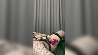 Italian cunt with mouth masturbating wearing fishnet
