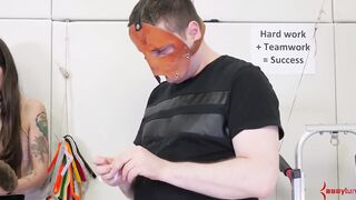 Throat pounded submissive succumbs to dominatrix