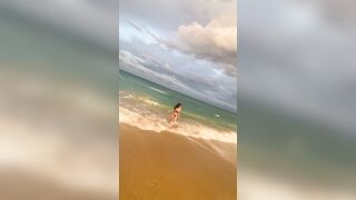 SOAK n WILD Step SiS peeing on beach then cunt & butt covered into piss before she blows it clean!!!