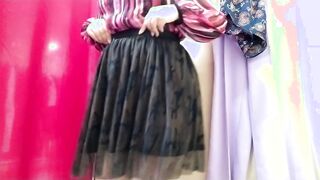 Anal plug into milf booty inside mall fitting room