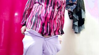 Anal plug into milf booty inside mall fitting room