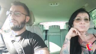 cunt with mouth loaded inside the vehicle blows the driver's penis