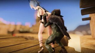 Ganyu-Chan and Goblin plowed to upgrade town hall 3d cartoon genshin impact banged! clash of clan skyrim