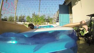 Regina Noir masturbates, blows and fucks inside the pool Outside sex. Boned a whore into mouth and pussy3