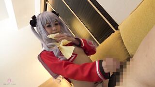 Giving a confident hand job inside adorable college girl uniform, but