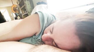 Chubby ex-wife massage hubby riding his leg blows and then backs her booty inside his dick part-one