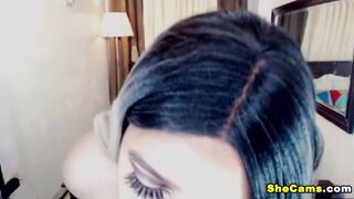 Shemale Grabs And Sucks Her Own Huge Cock