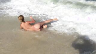 Divine Blonde with Monstrous Titted Nude at the Beach