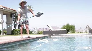 Smoking beauty Big Tit MILF Tempts Poolboy with a Sex Dildo in