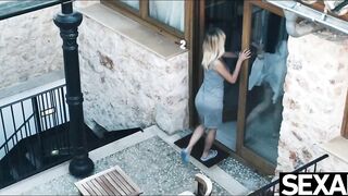 Dyke sucks her Hottie blonde next door's long natural titties