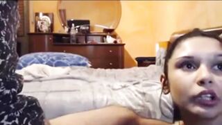 Horny brune double penetration fellatio
