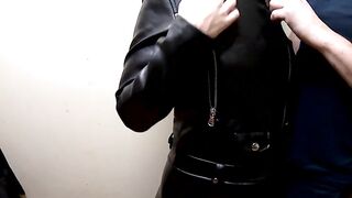 Leather bdsm quickie with a blonde Cutie in the storage room ends