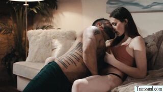 Busty Tgirl barebacks her fat stepdaddy