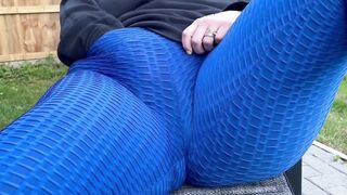 Wifey masturbates outside through yoga leggings and JIZZES!