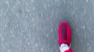Shoes bondage Toes bdsm. A cunt with mouth jerks off a huge fat dick with her toes inside sneakers