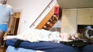 Pervert stepson jerking off to his Mother's toes secretly