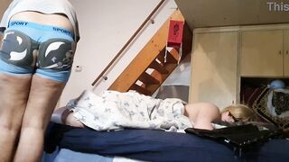Pervert stepson jerking off to his Mother's toes secretly