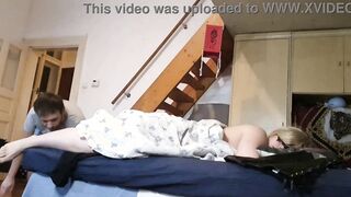 Pervert stepson jerking off to his Mother's toes secretly