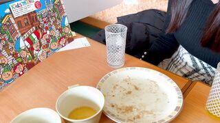 Japanes, A college chick who likes to dine at a family restaurant is invited to a hotel to got plowed
