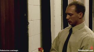 Huge tits mature shemale fucks fan
