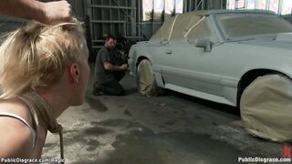 Blonde anal fucked in auto body shop