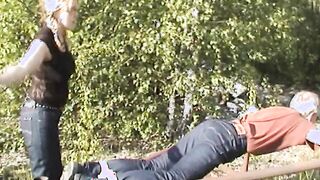 Crazy action with jeans fucking