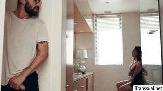 Horny stepson barebacks hot TS stepmom