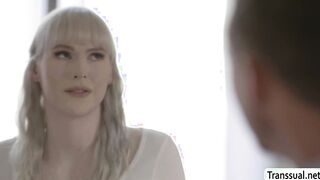 Busty Tgirl tutor barebacks her student