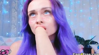 Beautiful Babe With Blue Hair Playing Her Dildo To Her Pussy