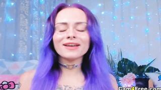 Beautiful Babe With Blue Hair Playing Her Dildo To Her Pussy