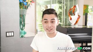 Slender Stepson Bursting his Hot Stepmom to Save the Family,