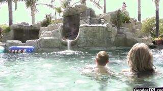 4 tgirls in blowjob and anal pool party