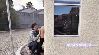 chinese Pizza Delivery cunt with mouth Tricked And Stuck Inside Window- Ember