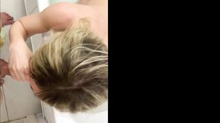 Blowing cock from the bathtub to the bedroom