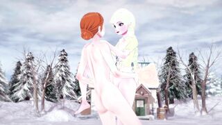 Princess Elsa gets pounded on snow by futanari Anna -
