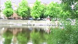 Masturbating on a outdoors lake