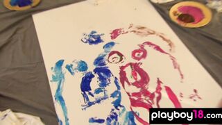 Artist using bodies to create paintings