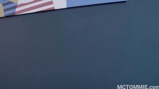 Pale red haired Lenina Crowne with big titted fucks a huge dick on the kitchen table