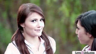 Tennis tutor asslicks a teen schoolgirl