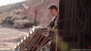 Long penis hunter screwed chick inside a desert