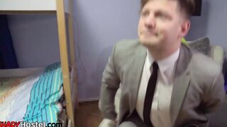 3 way babes enjoy hostel room cowgirl and pussylicking sex