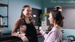 Lesbo 19 yo barista Hazel Moore lesbian sex at work with hispanic lover